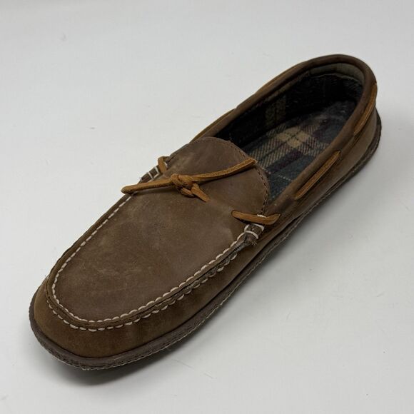 LL Bean Slippers Mens 11 M Brown Leather Flannel Lined Comfort Indoor Outdoor main image 10